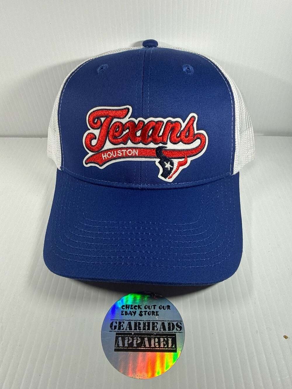 Houston Texans Script patch Logo Trucker Hat,  Blue White Mesh Snapback